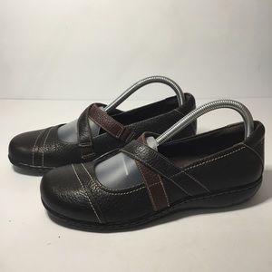 Clarks Bendables Women’s Brown Tumbled Leather Mary Jane Slip On Loafers Sz 8.5